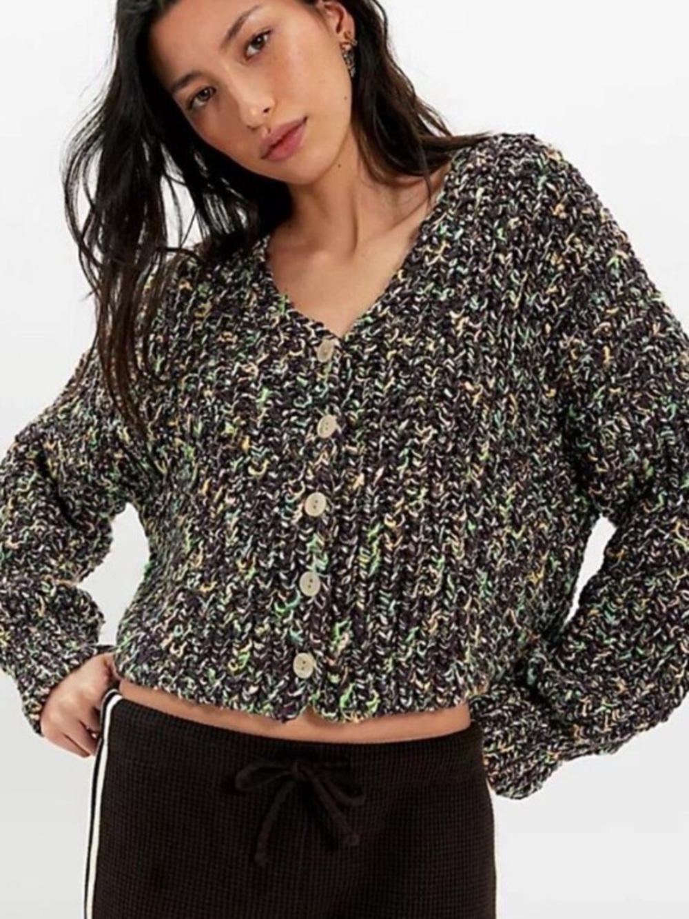 Free People Flea Market Cardigan- Chunky Knit- Camp Crush- Size Large- NWT
